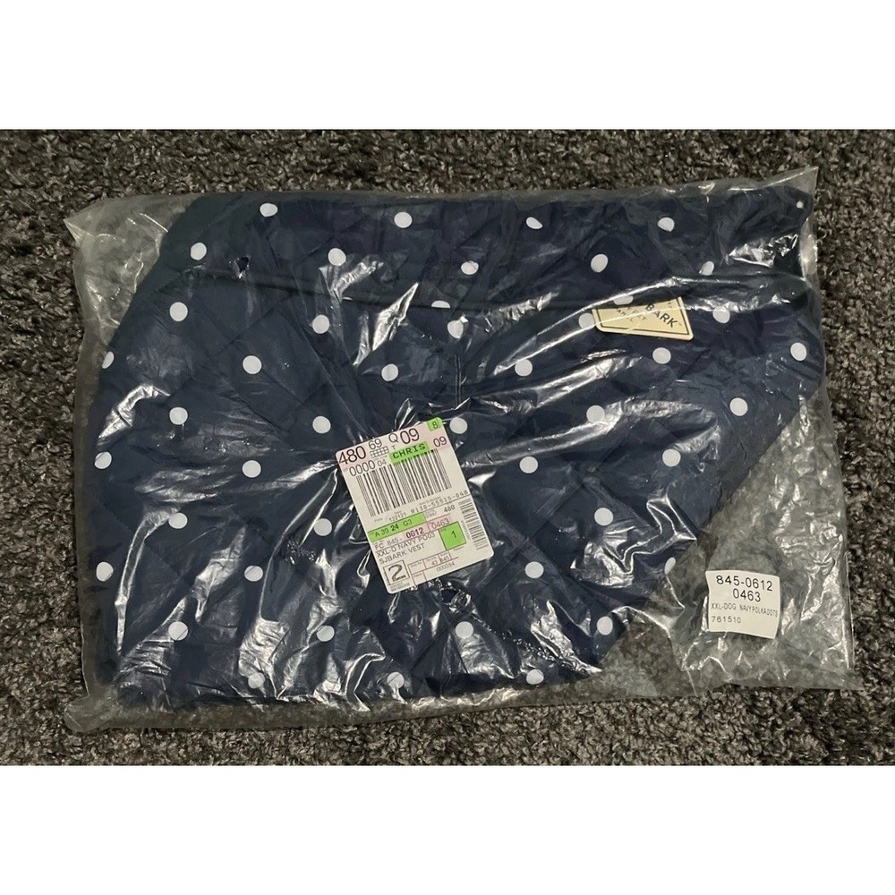 St Johns Bark Pet‎ Apparel Dog Jacket Quilted  XXL Navy Blue w/ white Polka Dot